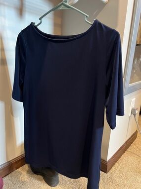 Susan Graver Navy Boatneck Elbow-Sleeve Top